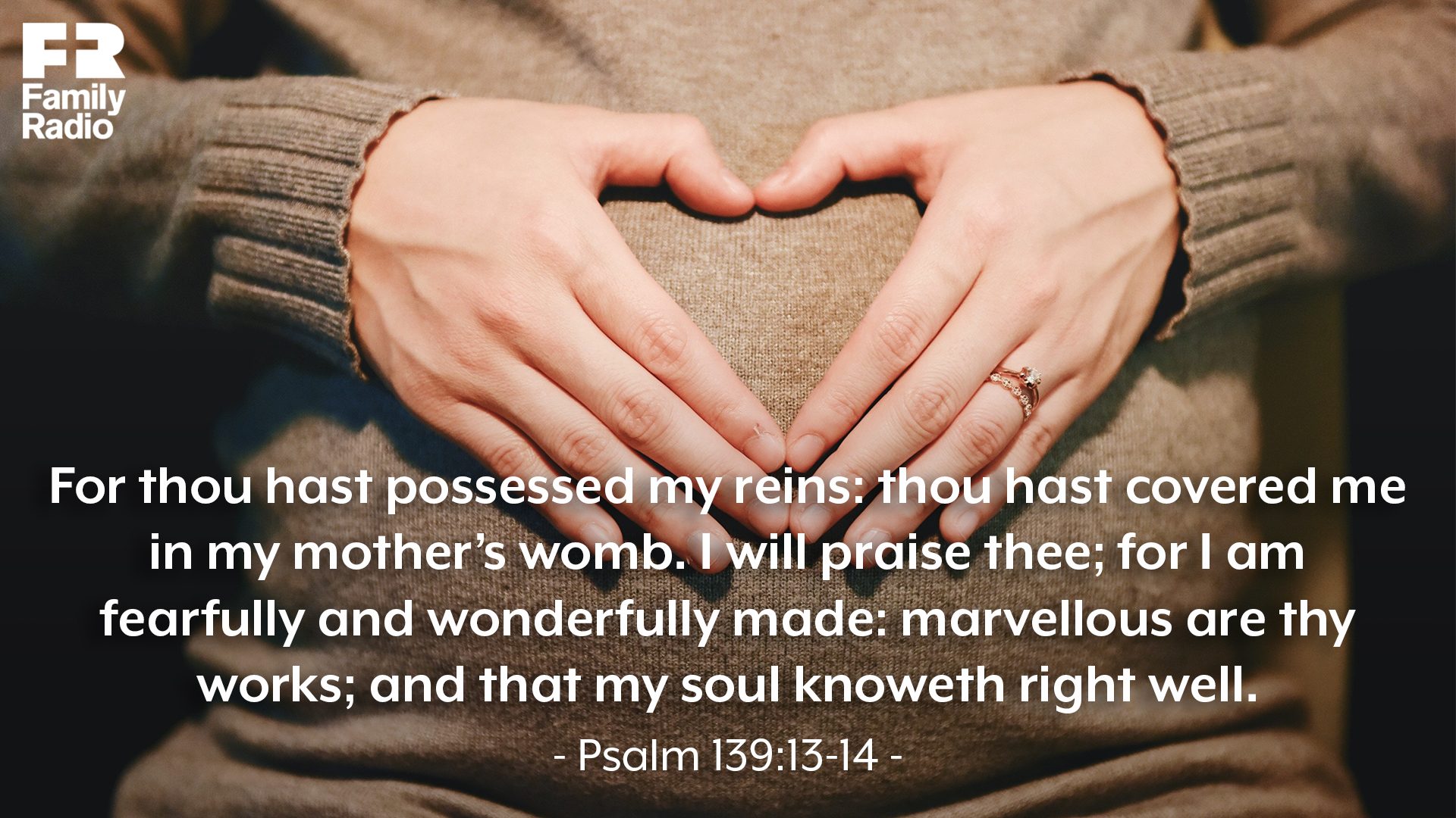 "For thou hast possessed my reins: thou hast covered me in my mother's womb. I will praise thee; for I am fearfully and wonderfully made: marvellous are thy works; and that my soul knoweth right well."