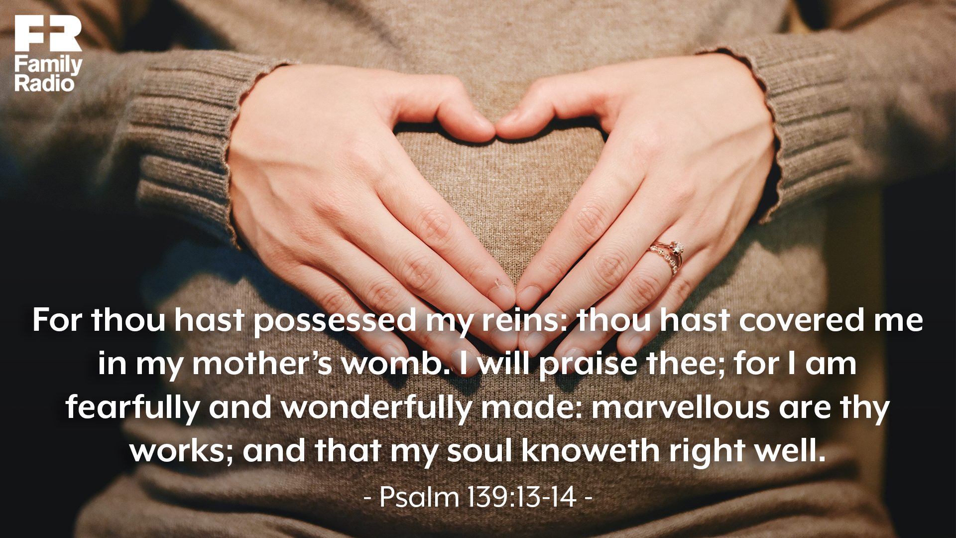 "For thou hast possessed my reins: thou hast covered me in my mother's womb. I will praise thee; for I am fearfully and wonderfully made: marvellous are thy works; and that my soul knoweth right well."