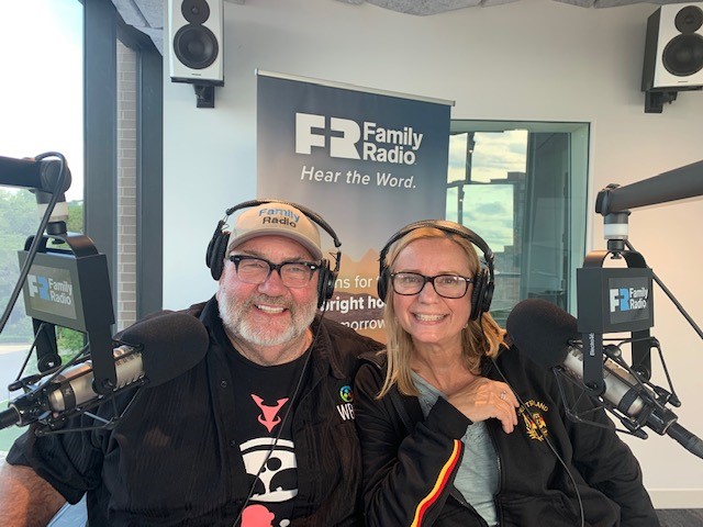 Randy Zachary in the Family Radio Studio with his wife Monica